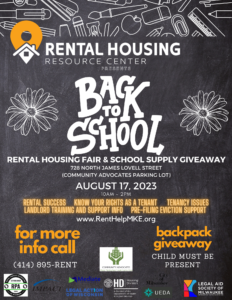 Rental Housing Resource Center Back To School Event - August 17 from 10am to 2pm